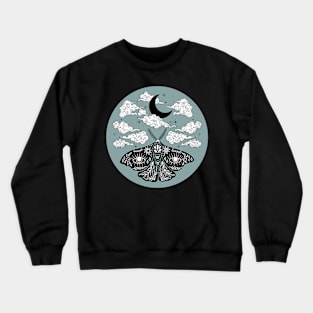 Moth Moon and Clouds Teal Crewneck Sweatshirt